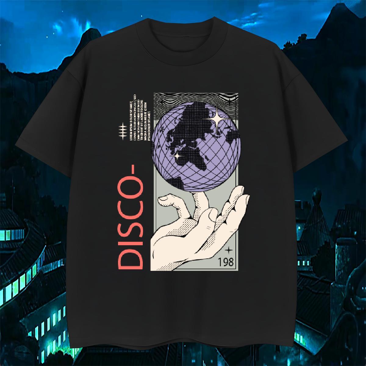 Cool disco 230g Pure Cotton Mens Tshirts Daily Outfit Breathable Crew Neck T-Shirts New Arrival Cartoon Printing L-4XL Tops Shirt