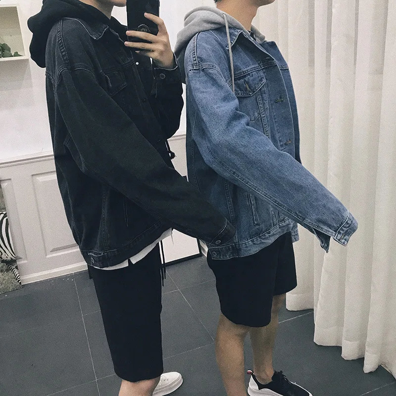 Denim jacket mens hoodie slim casual streetwear jeans long sleeved fashionable Spring and Autumn 240819