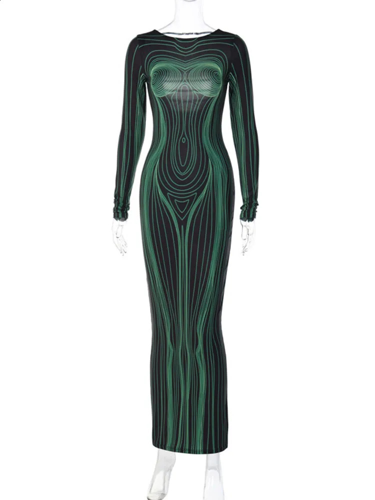 AHAgaga Sexy Midnight Clubwear Print Maxi Dress Elegant Party Women Spring Long Sleeve Dresses Female Tight Robes Vestidos 240819