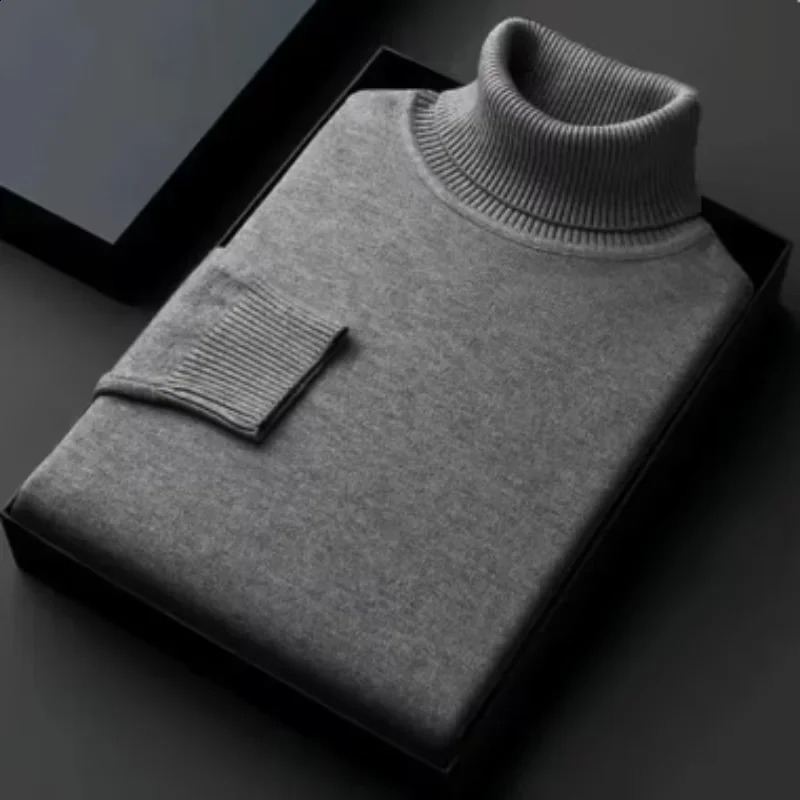 mens highquality knitted high neck sweater autumn and winter long sleeved breathable plus size solid color 240819