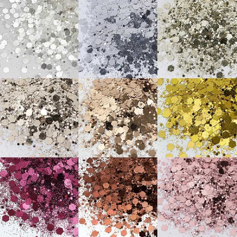 50g/bag Metallic Color Bulk Mixed Hexagon Nail Glitter Shiny Sequin Chunky Glitter DIY Manicure Decoration for Nail Art SuppliesXJ240815