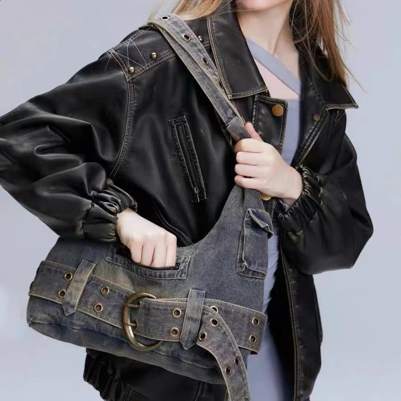 Fashion Y2k Underarm Bag Trendy Women Vintage Belt Zipper Shoulder Bags Casual All Match Denim Handbags Femme 240819 c07d 4