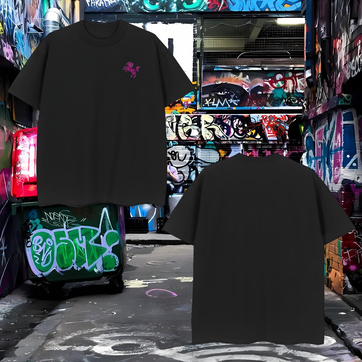 Brand Mens Tshirts horse Daily Wear 230g Pure Cotton Top Tees Breathable Soft Loose Fit T-Shirts Cartoon Printing L-4XL