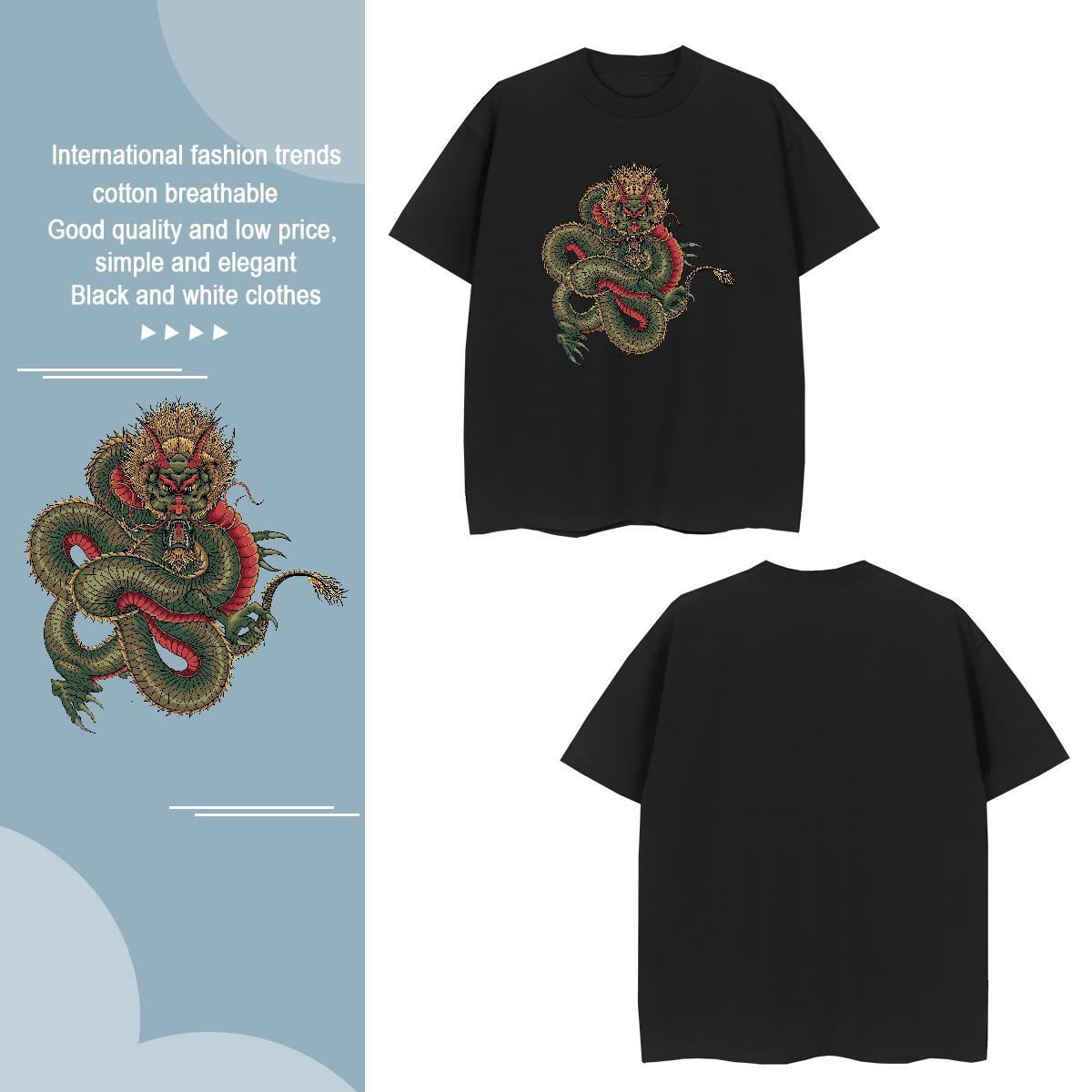 Man T Shirts 100% Cotton 230g dragon Casual Beach Breathable Crew Neck Custom Print Oversized Couples T Shirts 2024 New Loose Clothings