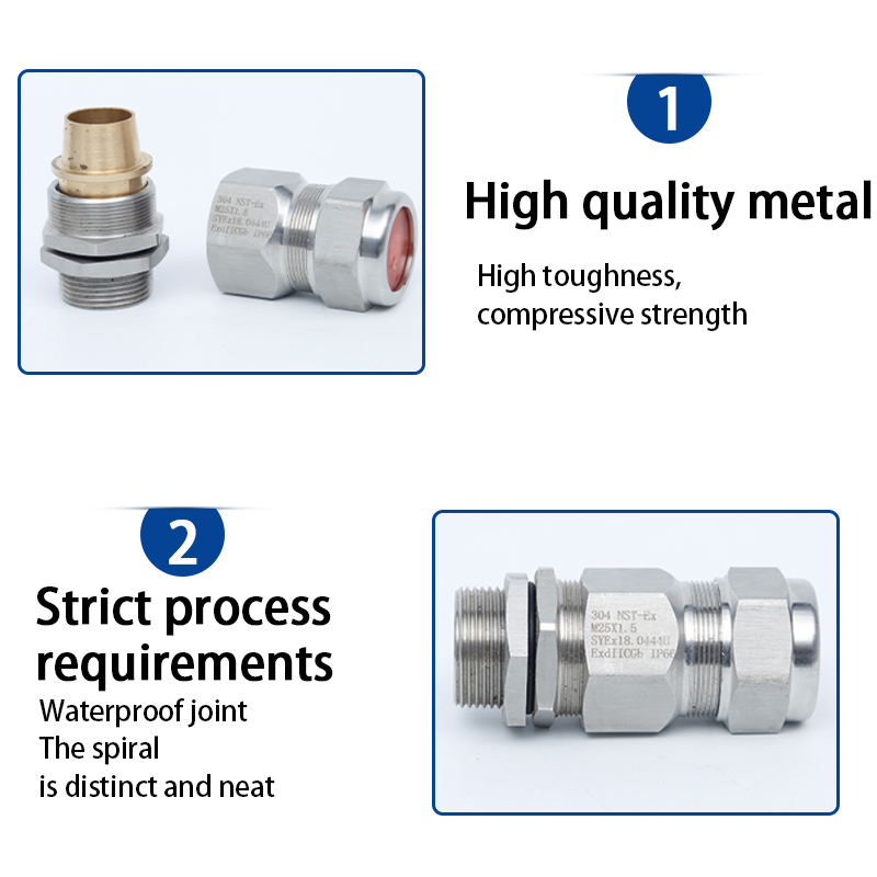 Stainless steel joint Single sealed armored gland head 304 stainless steel explosion-proof stuffing box gland waterproof cable clamping sealing joint 