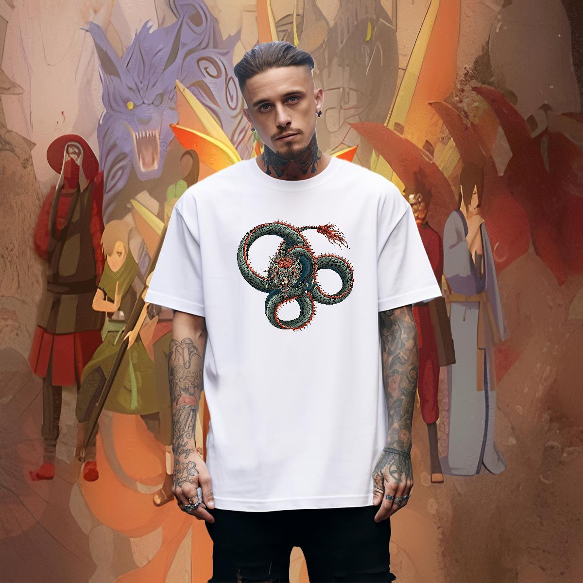 Cool Design Mens Tshirts Anime Printing Street 230g Pure Cotton Graphic Short Sleeve O-Neck dragon Men T Shirts Fashion Casual Tops