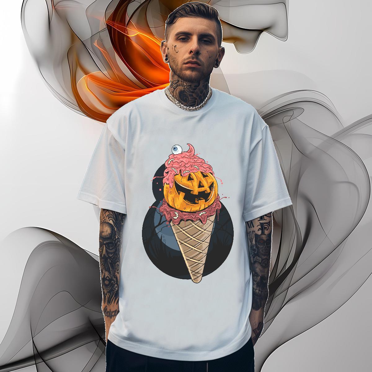 New Arrival Tshirts pumpkin Anime Printing Street 230g 100% Cotton Tops Tees Crew Neck Breathable Soft Man T Shirts Floral Print