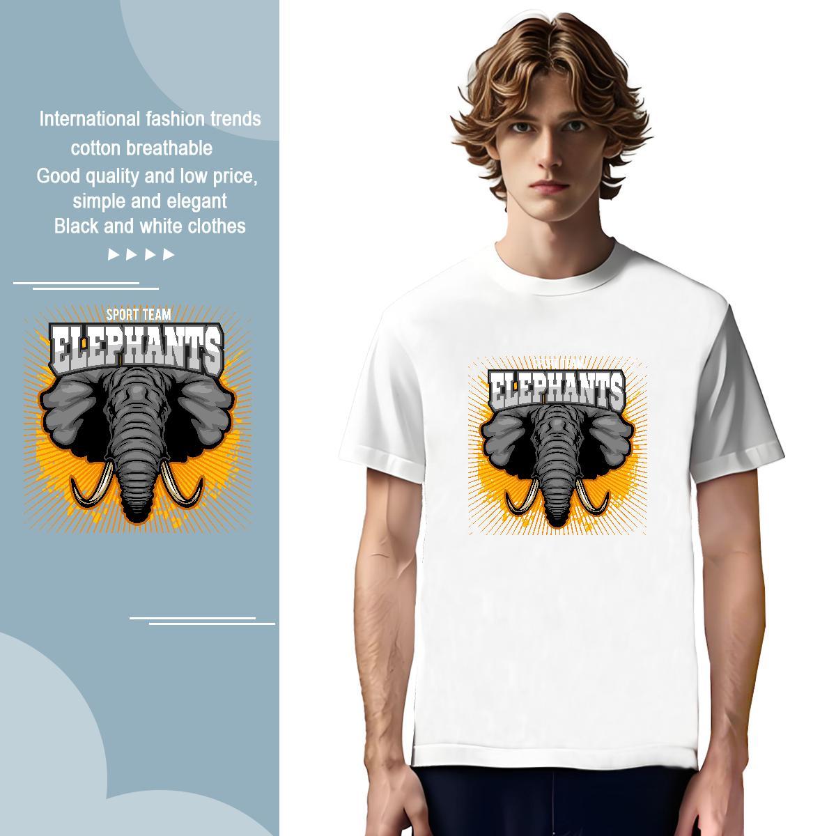 Brand T Shirt For Man elephant Short Sleeve O-Neck Street Wear Custom Printed 230g 100% Cotton Men Tops Tees Wholesale Clothings