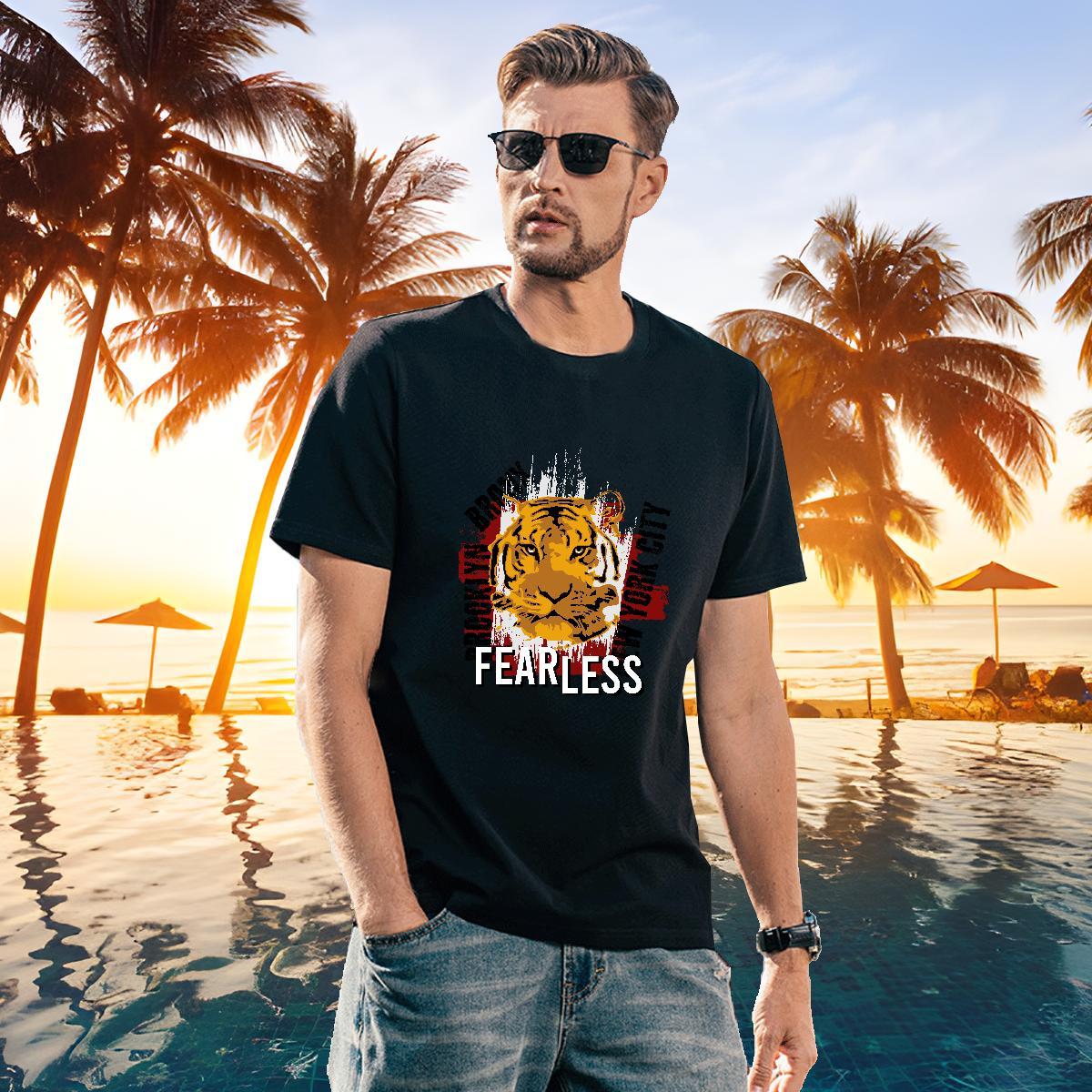 Cool T Shirt For Man tiger O-Neck Short Sleeve Street Wear Black White 100% Cotton 230g Men Clothes T-Shirt Factory Direct Polos