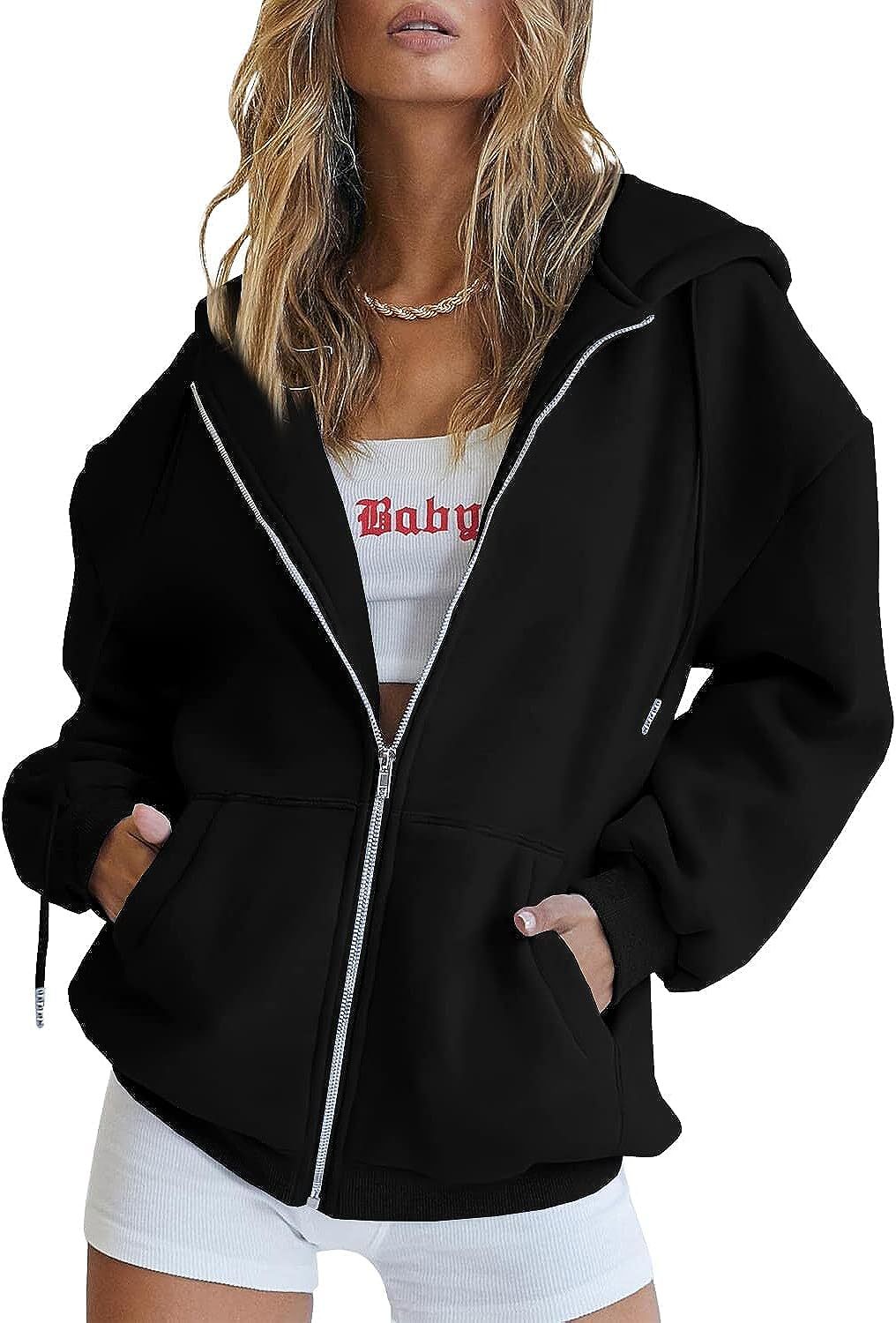 Fashion Women's Hooded Zippered Sweatshirt - Loose Fit Stand Up Collar for Autumn & Winter