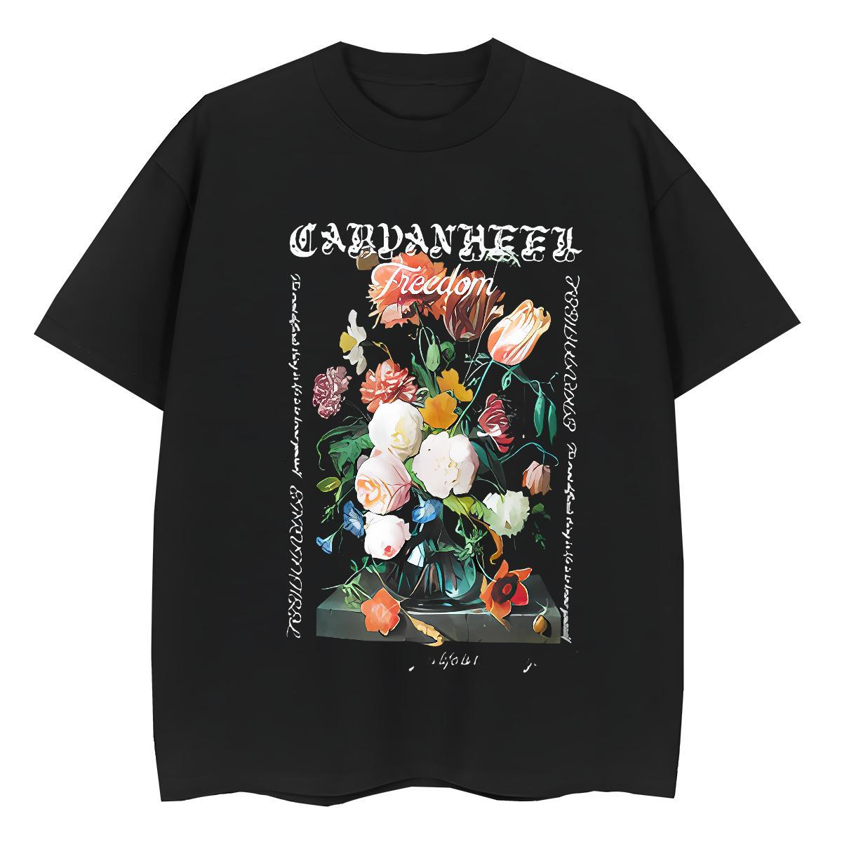 Classic Couples T Shirts flower Daily Outfit 230g Cotton Wear Short Sleeve Soft Free Shipping Man T Shirts Asian Size