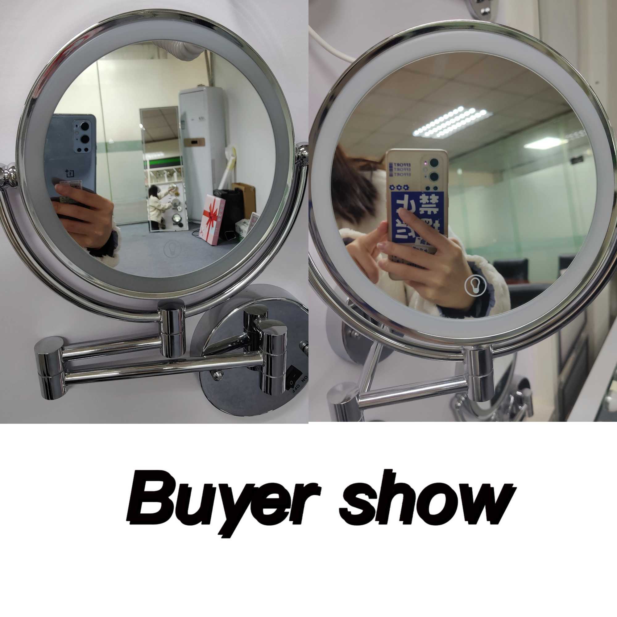 Wall Mounted LED Makeup Mirror With Plug 5X Magnifying Cosmetic Mirror Double Sided Wall Mirrors Touch Dimming Bathroom Mirrors Y240819