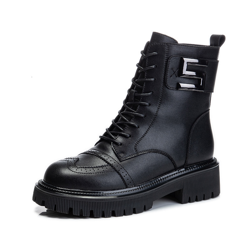 Ddmysports Autumn And Winter New Mid Tube Genuine Leather Martin For English Style Plush Short Boots Thick Sole Casual Women S Shoes OUTDOOR