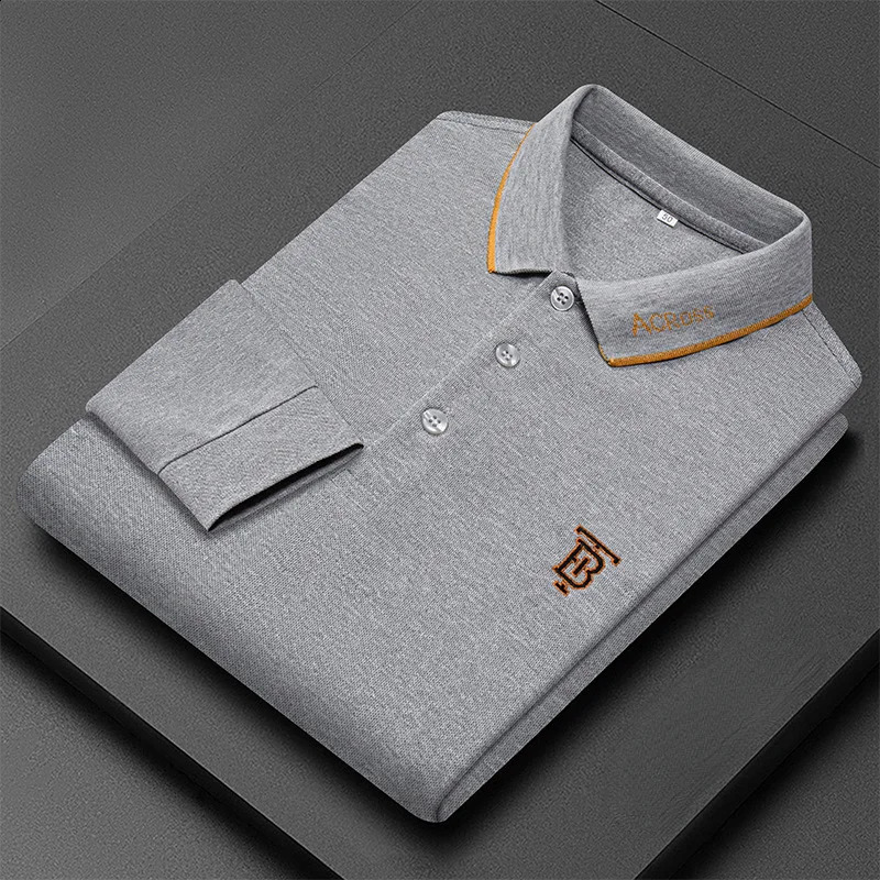 Spring and Autumn Mens Long Sleeve Classic Polo Shirt Fashion Casual Letter Embroidery Business Lapel Loose Mens Clothing 240820