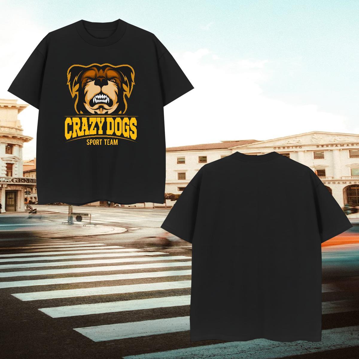 Loose Men T Shirts crazy dog Breathable Short Sleeve Street Casual DIY 230g 100% Cotton Tshirt for Man Woman Casual New Wear