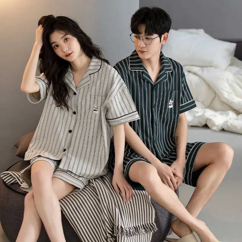 Mens double sleepwear set open top sleepwear casual wear short sleeved sleepwear family set cotton sleepwear womens sleepwearW240719