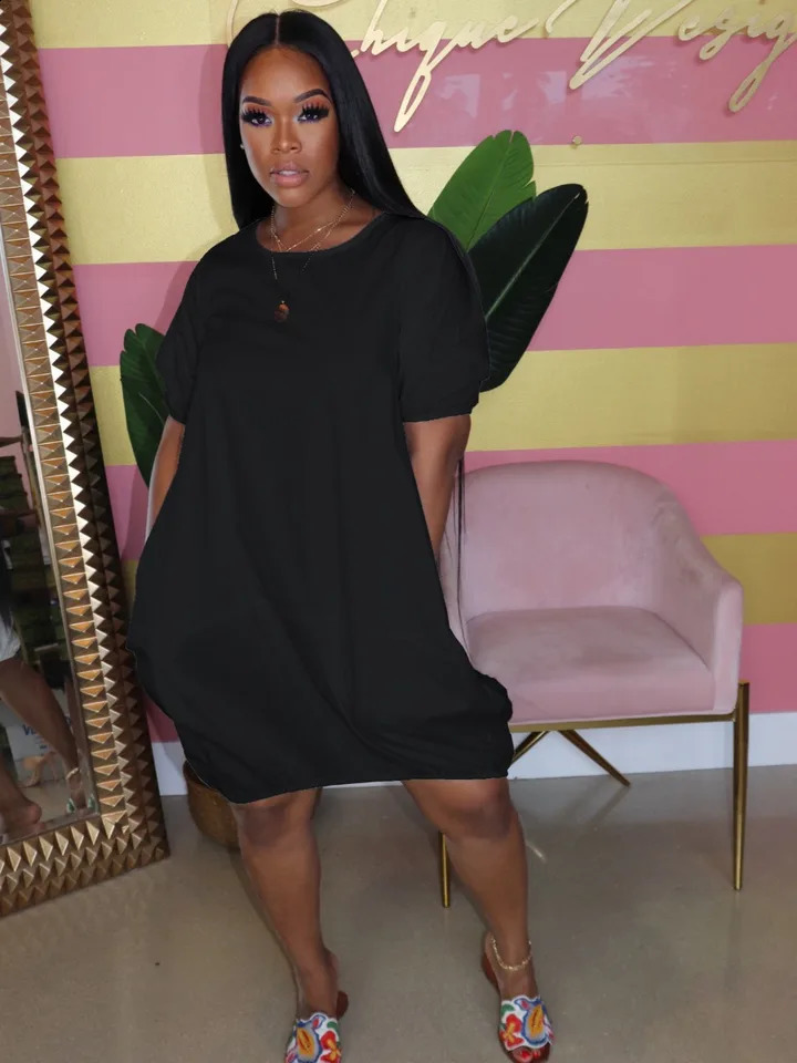 LW Plus Size dresses summer short sleeve dress Round Neck Bud Loose mini Dress Casual Drop Shoulder Knee dress Female Vestidos 240819