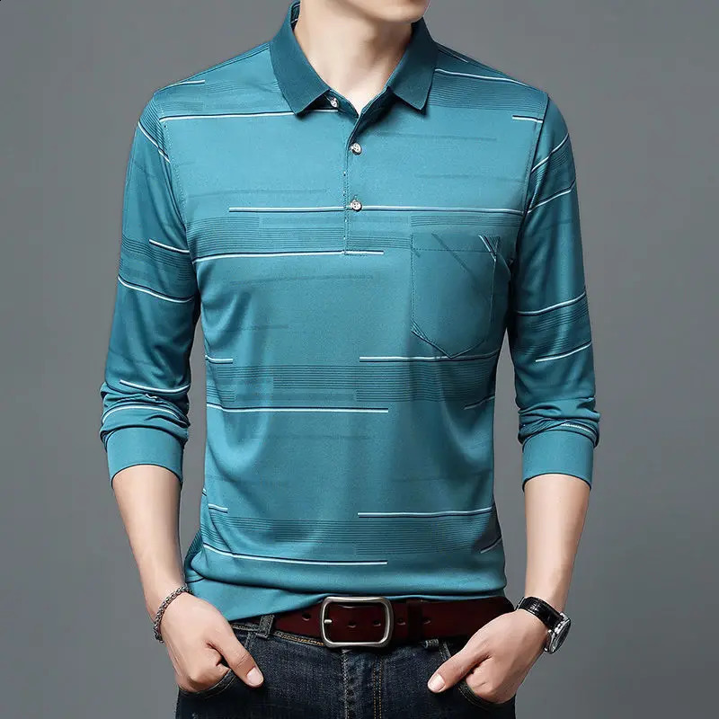 Spring Autumn Pullover Mens Retro Solid Color Pockets Button Long Sleeve Turn-down Collar T-shirt Casual Formal Business Tops 240820