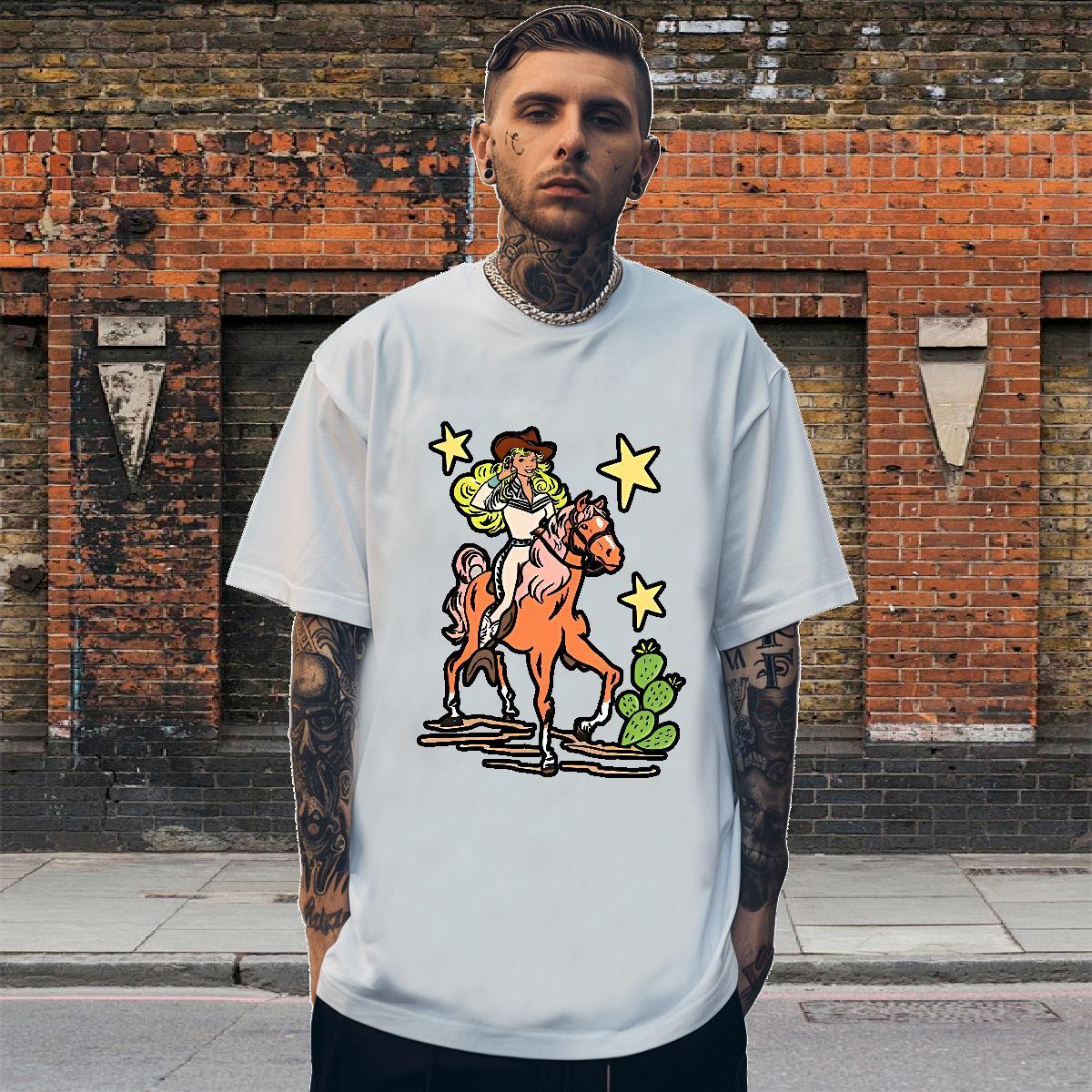 Loose Mens T Shirts horse Breathable Short Sleeve Street DIY 100% Cotton 230g Men Tees Customized Top Tees