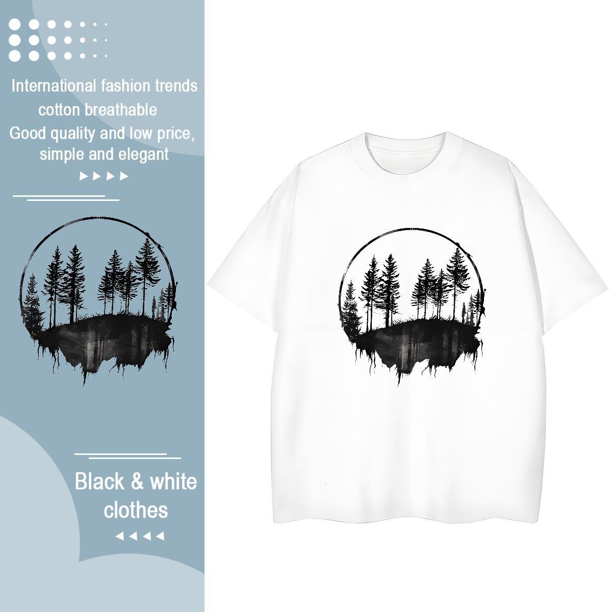 Classic Casual Mens Tshirts tree Casual Daily Wear 230g Cotton Top Tees Short Sleeve Soft Comfortable Man T Shirts Custom Cartoon