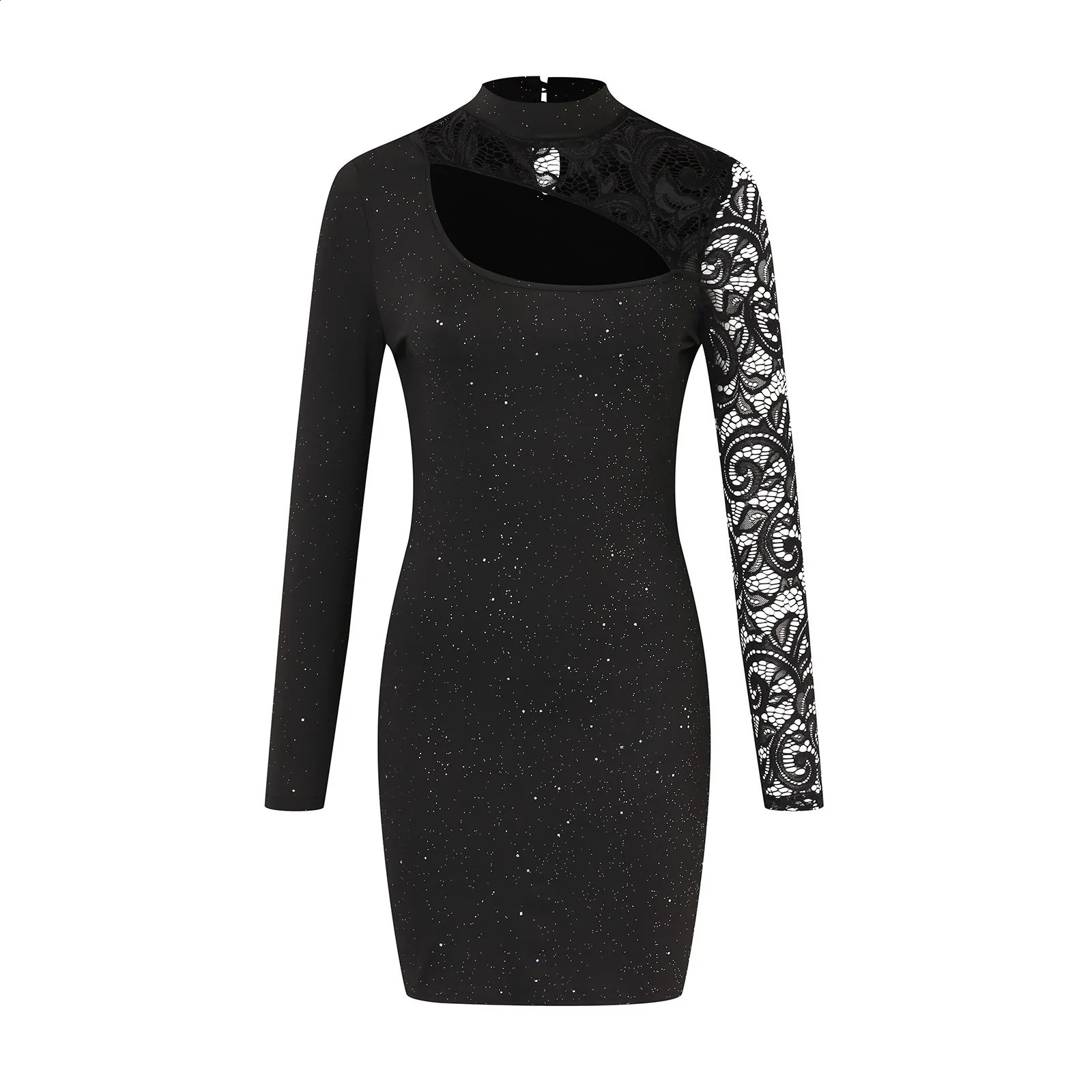 Sexy Sequined Lace Dress V Neck Cut Out Party Dress Long Sleeve Slim Fit Skirts Elegant Female Evening Dresses Ladies Vestidos 240819