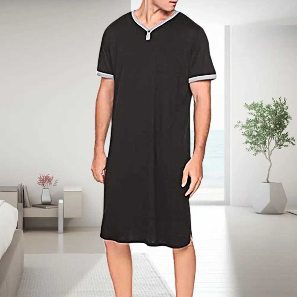 Mens sleepwear short sleeved O-neck pocket sleepwear loose knee length sleepwear mens sleepwear plus size 3XL warm mens clothingW240719