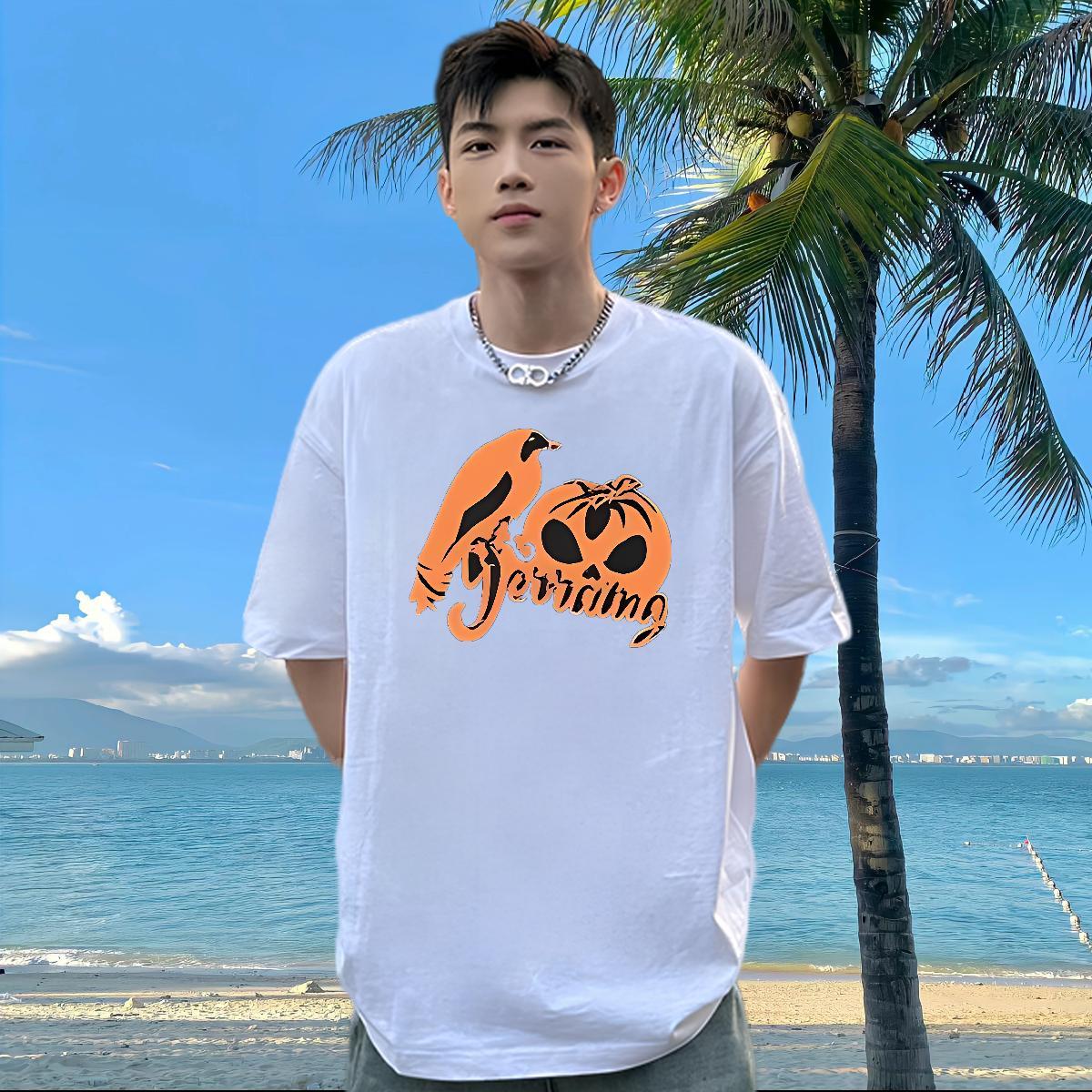 Designer Fashion Couples T Shirts pumpkin Casual Daily Wear 100% Cotton 230g Polos Breathable Short Sleeve Soft Man T Shirts DIY