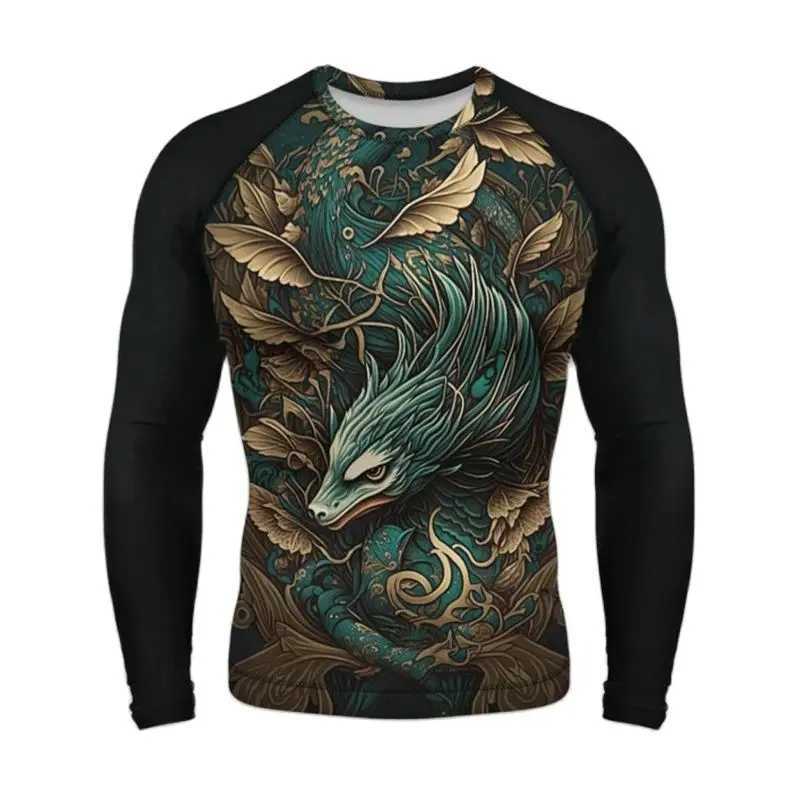 Men Long Sleeved Chinese Dragon Round Neck Cartoon 3D Harajuku Printed Fashionable And Personalized Oversized Loose T-shirt TopXJ240819
