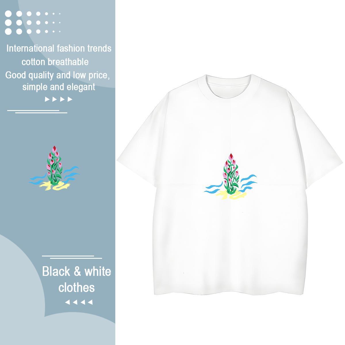 New Arrival Couples T Shirts flower Sports Casual 100% Cotton 230g Tees Breathable Short Sleeve Designer Men T Shirts Black White