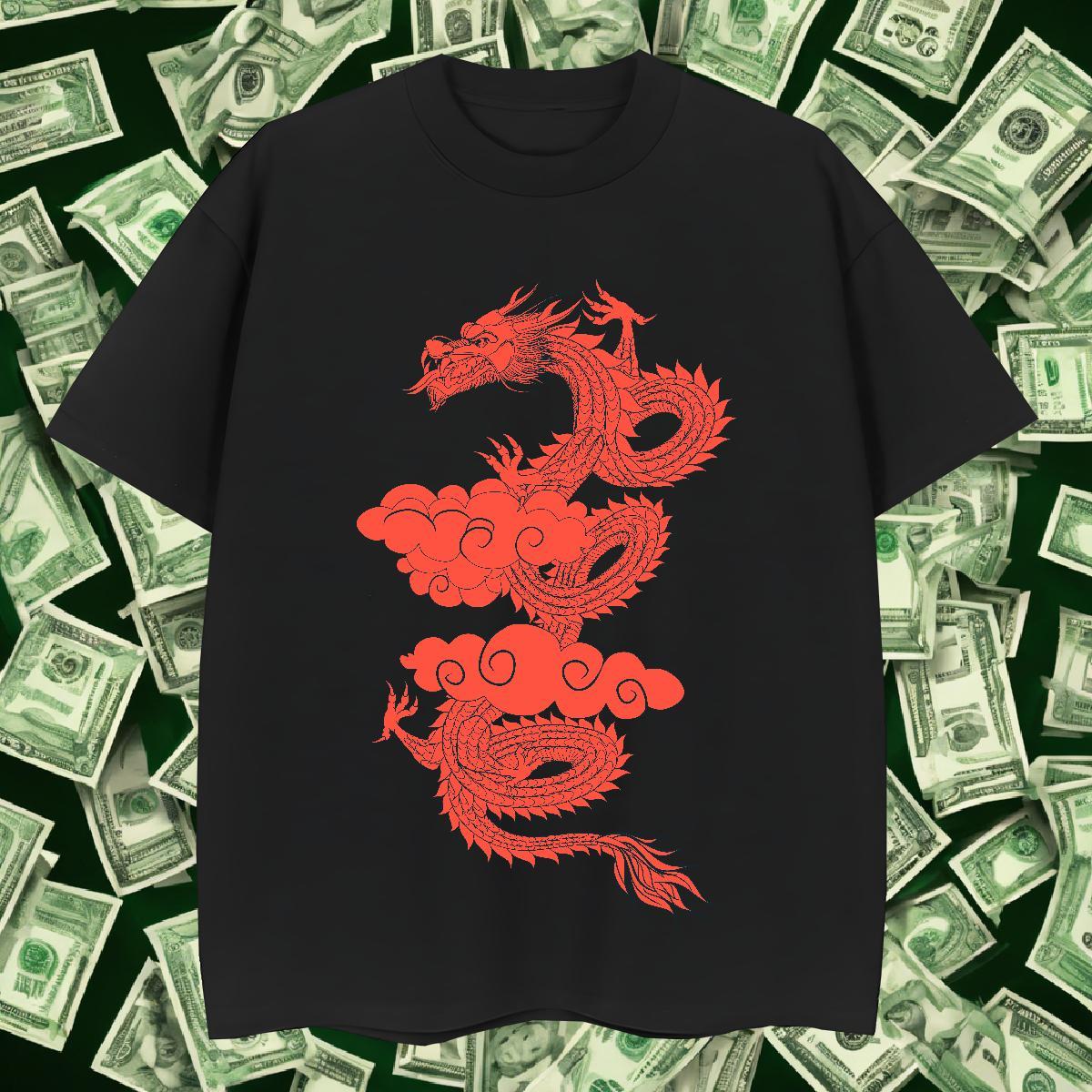 T Shirts Men 230g Cotton dragon Summer Casual O-Neck Short Sleeve Plus Size Cartoon Tshirt for Man Woman Customized Comfortable Tshirts