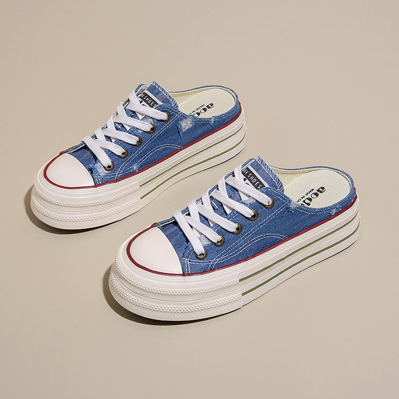 Ddmysports Canvas Summer New Student Korean Edition Instagram Versatile Thick Sole Board Alf Trailer Casual Women S Shoes OUTDOOR