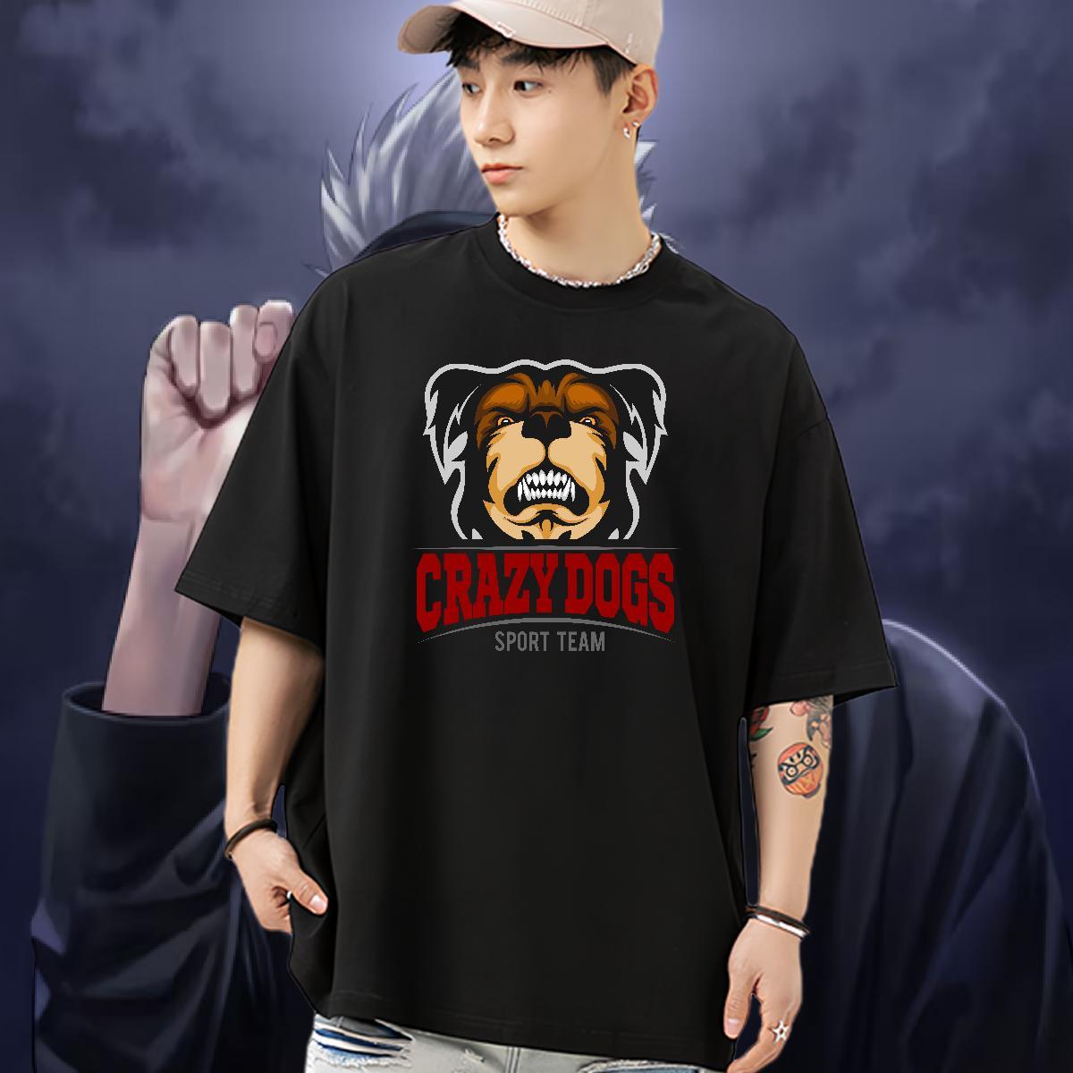 DIY Customized Mens Tshirts crazy dog Summer Casual 100% Cotton 230g Tees Breathable Short Sleeve Designer T Shirt For Man White Plus Size