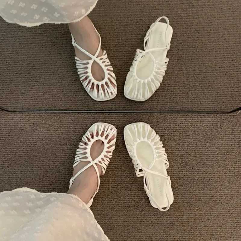 2024 Hot Sale Womens Shoes Baotou Womens Sandals Fashion Narrow Band Dress Sandals Women High Quality Slip-on Flat Sandals CL240806