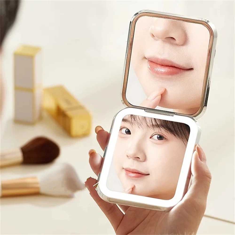 Galaxy Folding Make Up Mini Mirror with LED Light 5X Magnifying Small Pocket Portable Travel Cosmetic Mirrors with Type-C Cable Y240819