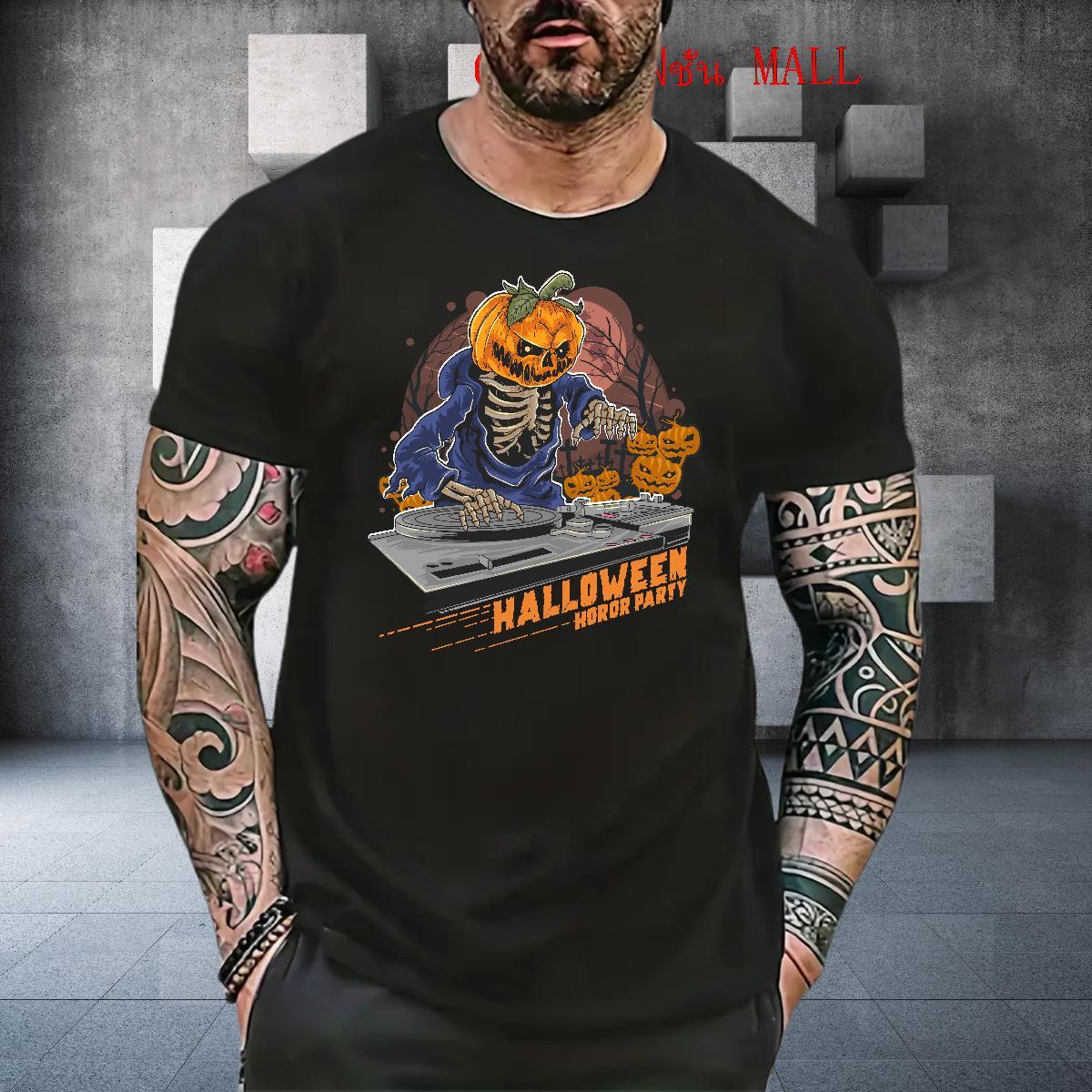 Classic Casual pumpkin Mens Tshirts 230g Pure Cotton Men T Shirts Cartoon Printing L-4XL Beach Crew Neck Breathable Comfortable Wear