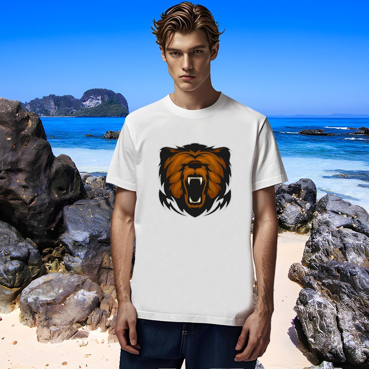 Brand Mens T Shirts lion Short Sleeve O-Neck High Street Hip Hop White Plus Size 100% Cotton 230g Men Tees Fashion Casual Polos