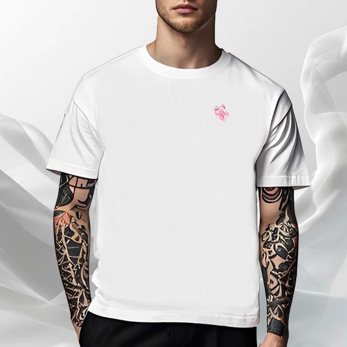 Cool Design Men Tops Tees Casual Beach 230g Pure Cotton Cartoon Print Breathable Crew Neck Pink Dragon T Shirt For Man Fashion Clothings