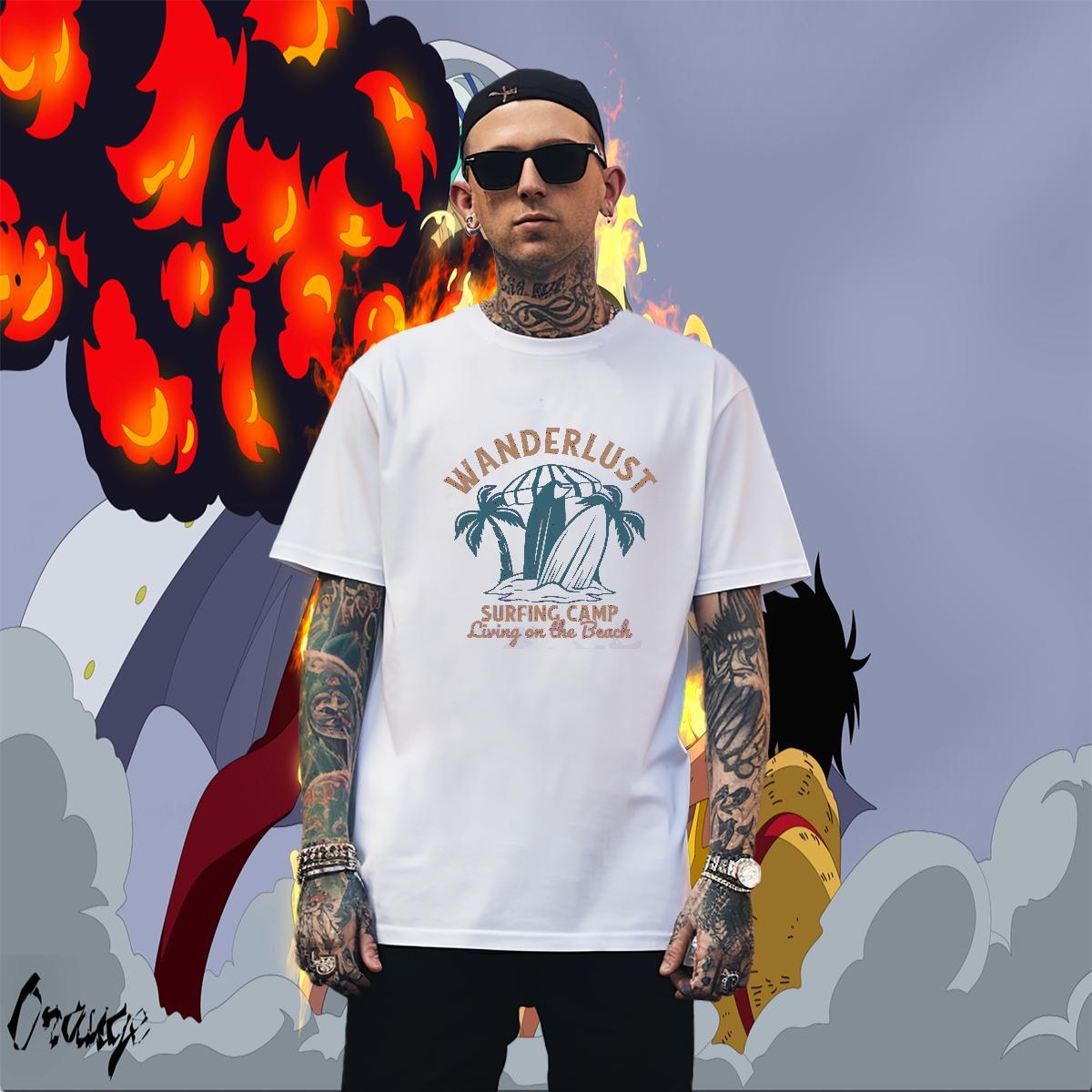 Brand Tshirts Street wear Hip Hop 230g Cotton Black White Short Sleeve Soft surfboard T shirt 2024 DIY Wear
