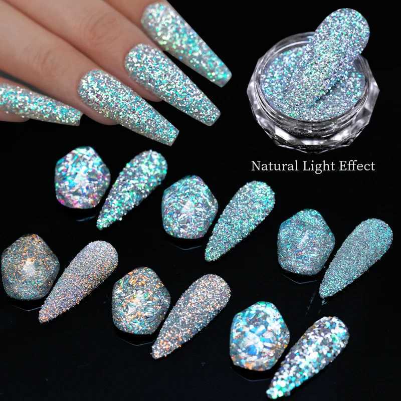 Reflective Glitter Nail Powder Green Red Nail Art Dust Shinning Chrome Pigment DIY Manicures DecorationXJ240815