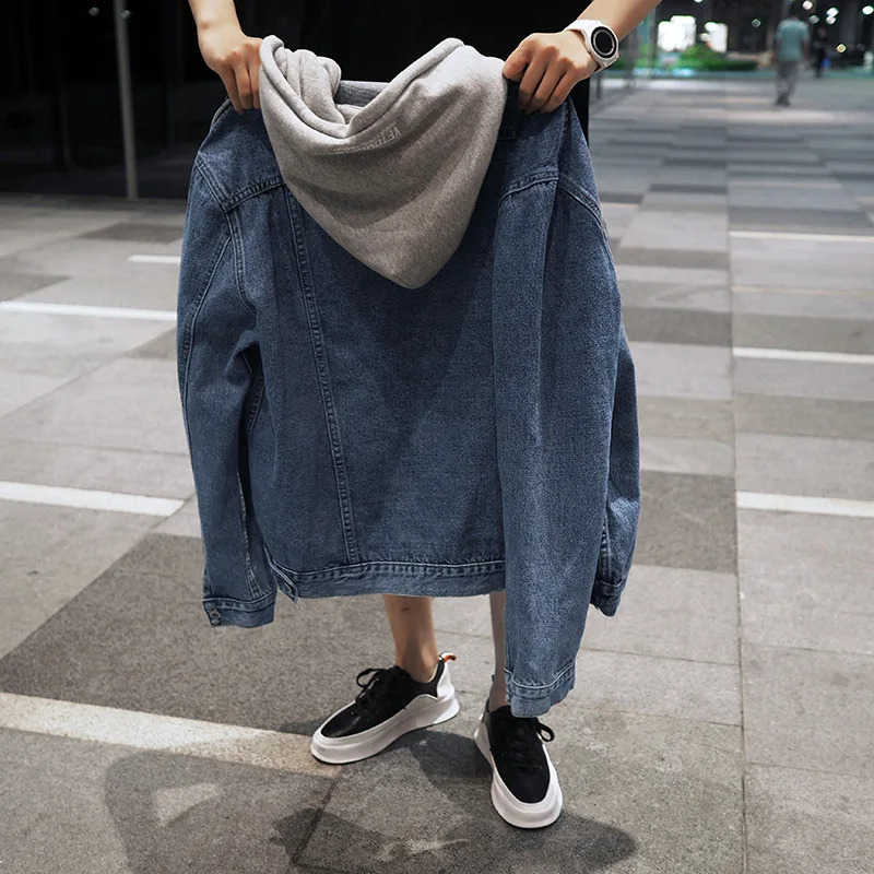 Denim jacket mens hoodie slim casual streetwear jeans long sleeved fashionable Spring and Autumn 240819
