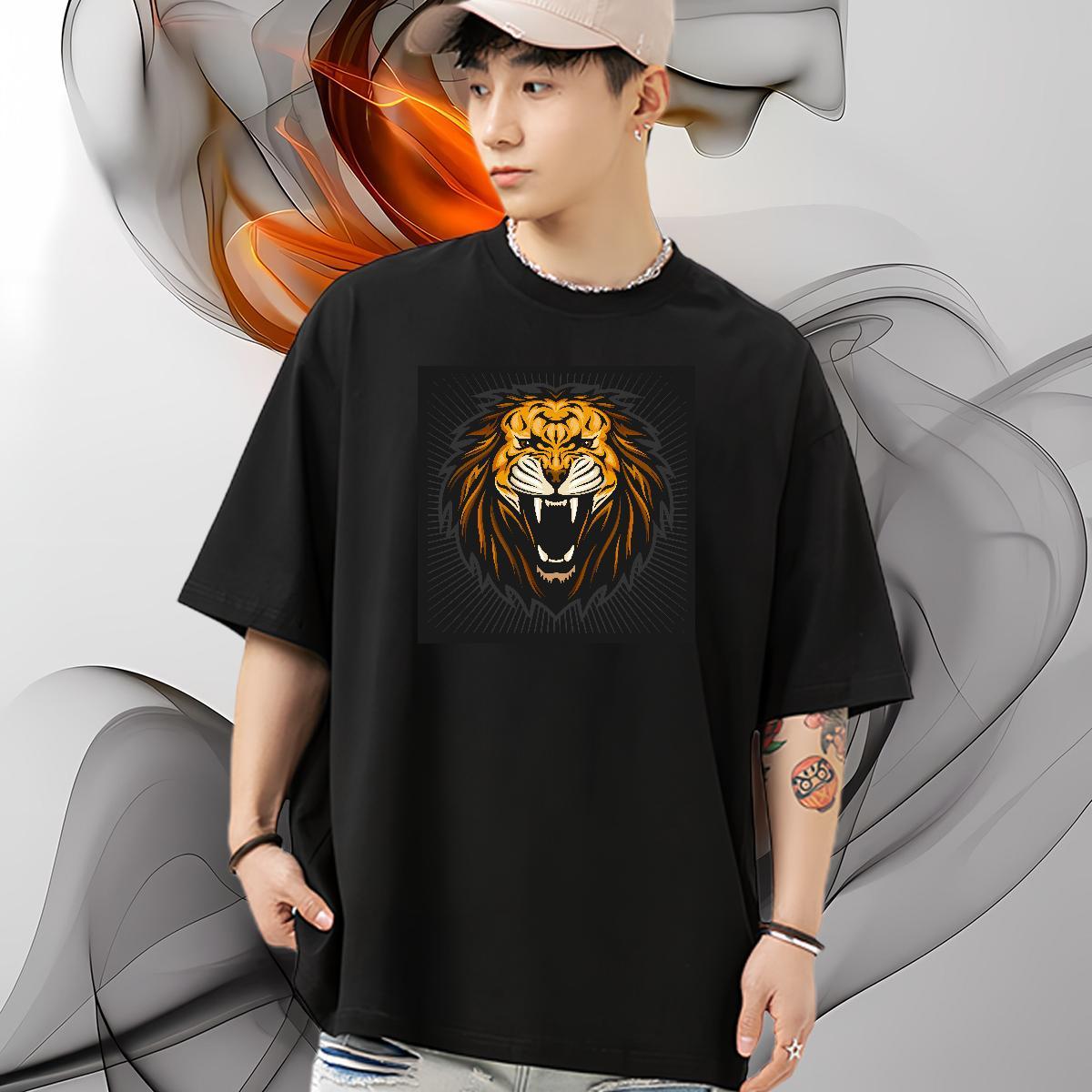 Classic Casual Men Tshirts lion Street wear Hip Hop 230g Pure Cotton Clothings Breathable Short Sleeve Wholesale Mens T Shirts Plus Size Custom
