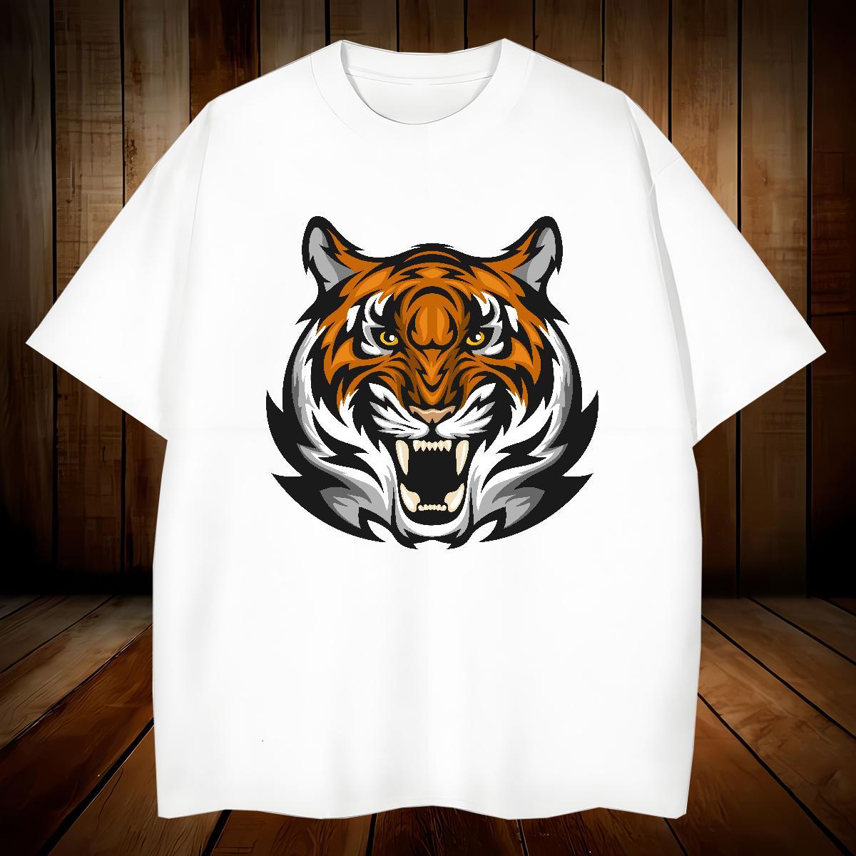 New Arrival Mens Tshirts tiger High Street Hip Hop 230g Pure Cotton Polos Breathable Cool T-Shirts Cartoon Printing L-4XL