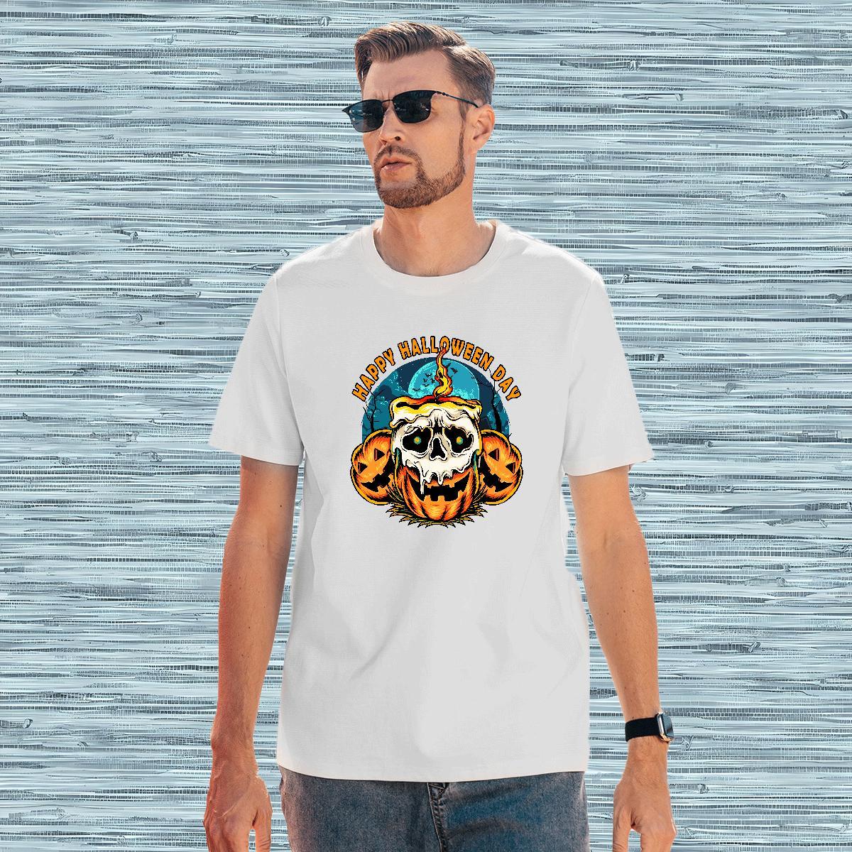 New Designer Men Tshirts pumpkin Casual 100% Cotton 230g Tops Tees Short Sleeve Soft Loose Fit T-Shirts for Men Skull