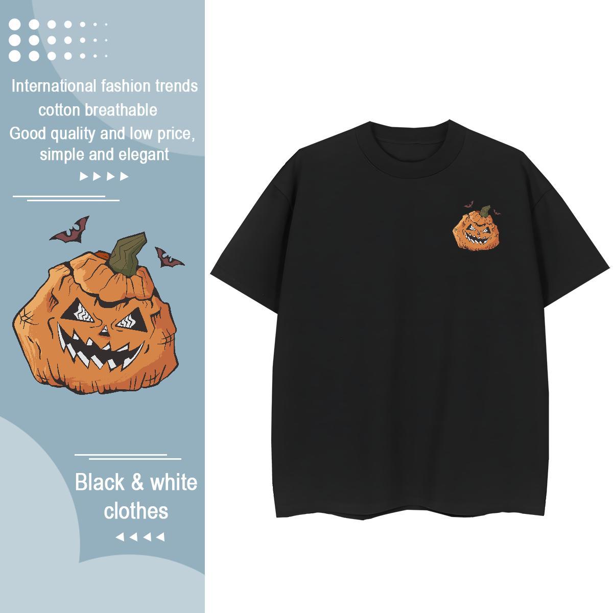 Casual New Men Tops Tees pumpkin Home Outdoor 100% Cotton 230g Tops Shirt Breathable Soft Loose T-Shirts for Men DIY Anime