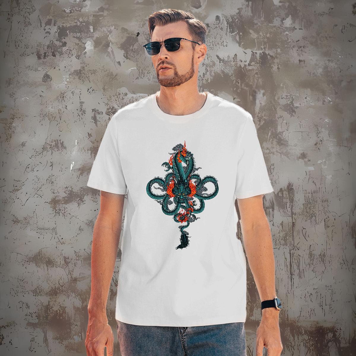 Man T Shirts 230g Cotton fire Casual Crew Neck Custom Cartoon Men Tees New Arrival Popular Tshirts