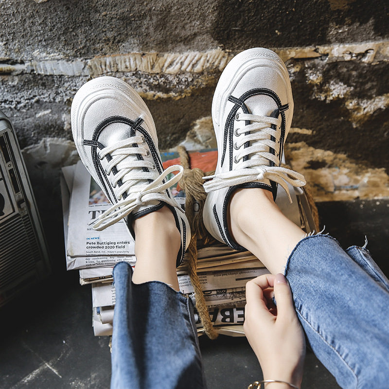 Ddmysports Autumn Winter New Big Ead Canvas Women S Casual Lace Up Trendy Chic Ong Kong Flavor Flat Bottom Shoes OUTDOOR