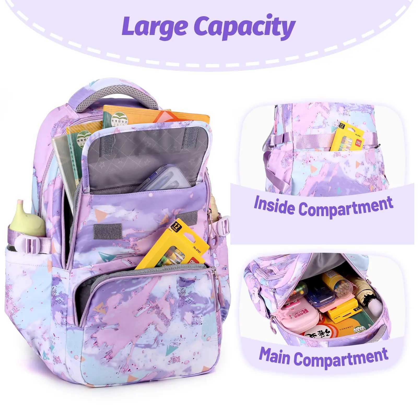 NEW School Backpack for Girls Teens Kids Elementary School 3 Pieces Lightweight Backpack with Lunch Bag and Pencil Case Y240820