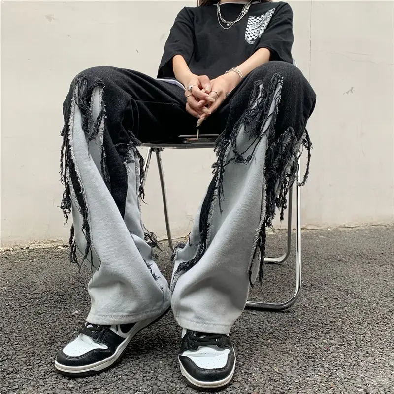 American style retro mens and womens street fashion personalized n straight leg jeans hiphop loose casual pants 240819