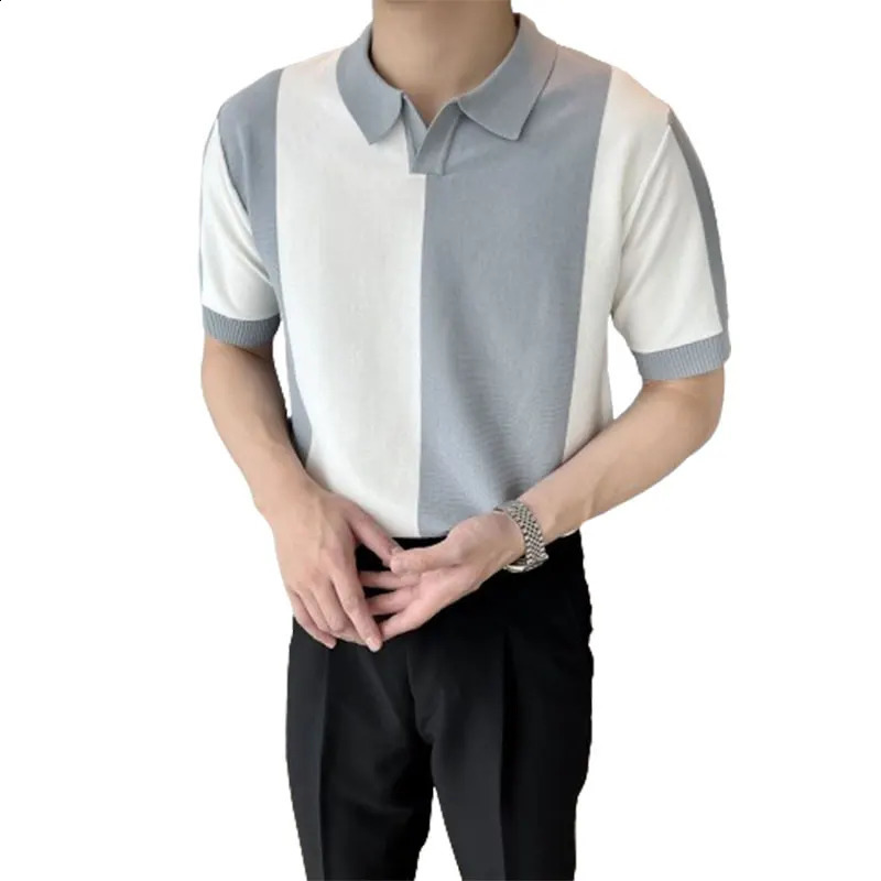 Elegant Fashion Harajuku Slim Fit Ropa Hombre Loose Casual Sport All Match T-shirts Stripe Lapel Collar Short Sleeve Polo Shirts 240819