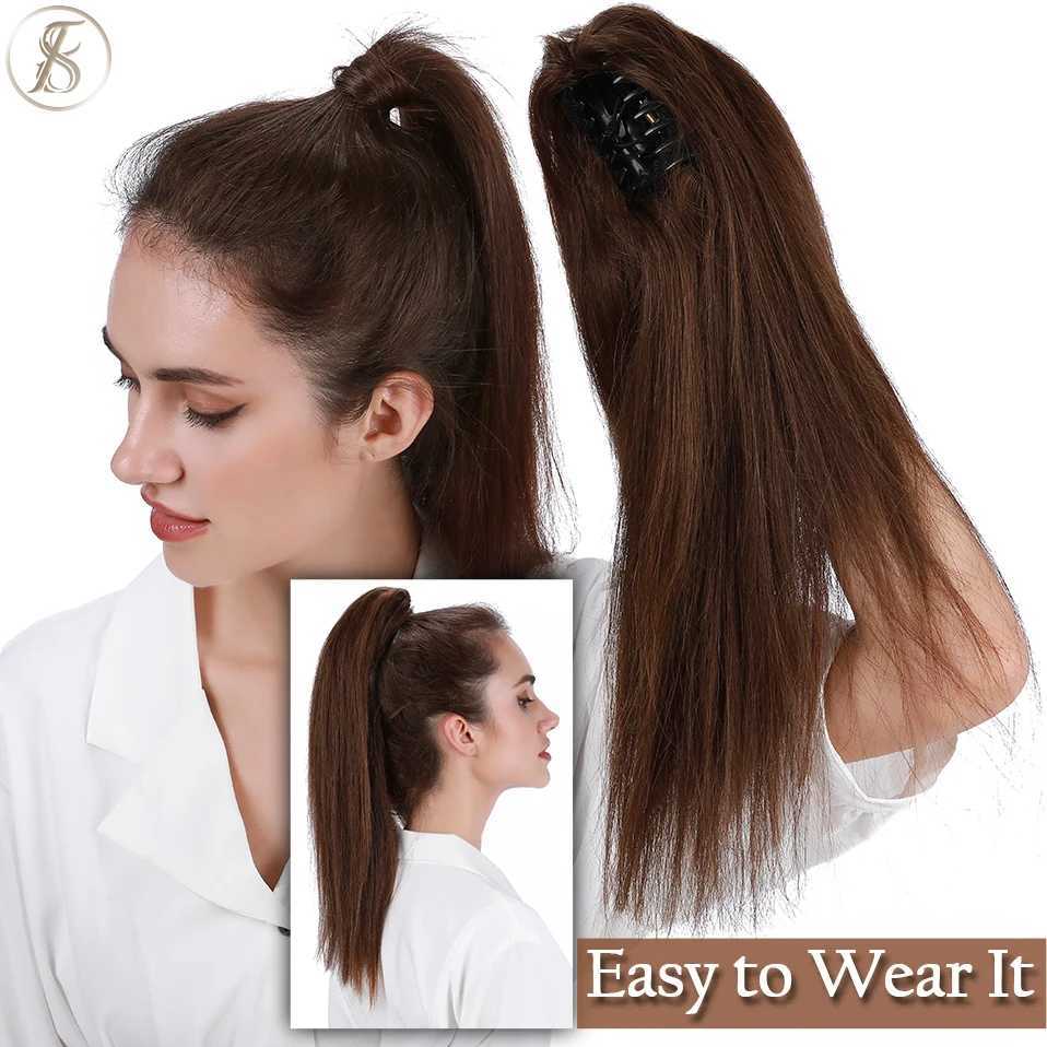 TESS 22 inch claw ponytail human hair clip in ponytail extension thick fake ponytail female hair natural black blonde W240817